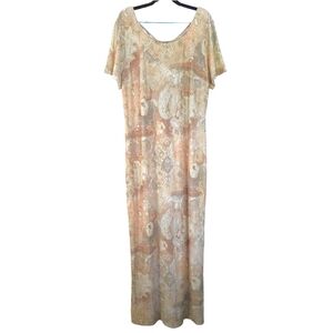 Vintage Algo Slinky Sparkly Peach Stretch Formal Gown Short Sleeve‎